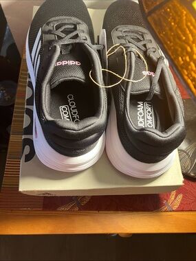 adidas Kids Black Sneakers with Pink Logo Accents